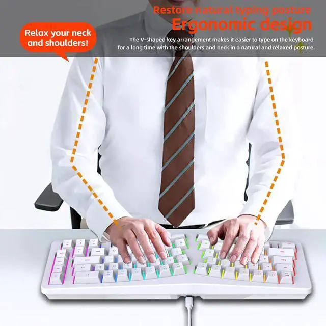 Alt view image 5 of 7 - Ergonomic Split Keyboard, Wired 69 Key with 18 Modes RGB Backlit Keyboard for Computer, Comfortable Keycaps, Shared Spaces, Split Design for Comfort Typing (White)