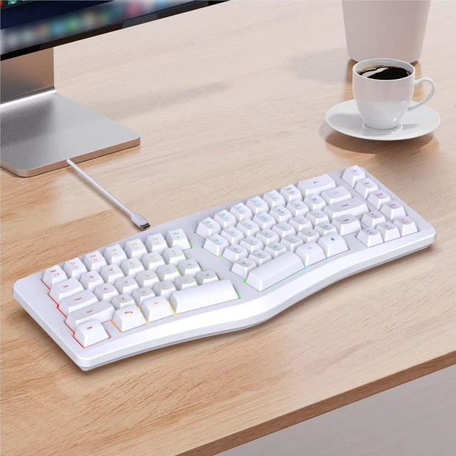 Alt view image 7 of 7 - Ergonomic Split Keyboard, Wired 69 Key with 18 Modes RGB Backlit Keyboard for Computer, Comfortable Keycaps, Shared Spaces, Split Design for Comfort Typing (White)
