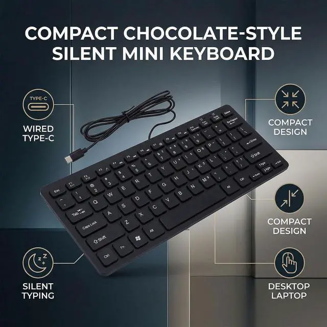 Alt view image 3 of 7 - Type C Wired Keyboard USB C Keyboard 78 Keys Compact Silent Wired with Ergonomic Design for PC Laptop Tablet Smartphone (Black)