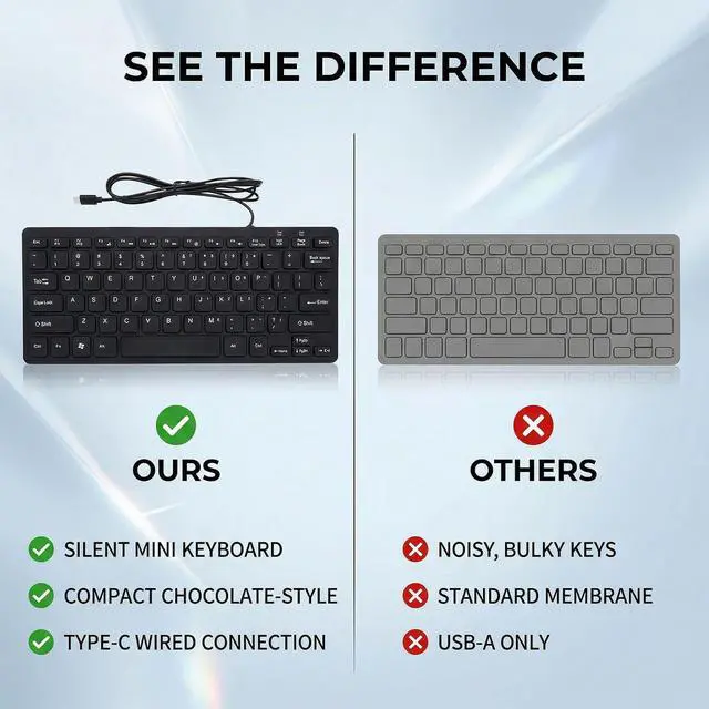 Alt view image 5 of 7 - Type C Wired Keyboard USB C Keyboard 78 Keys Compact Silent Wired with Ergonomic Design for PC Laptop Tablet Smartphone (Black)