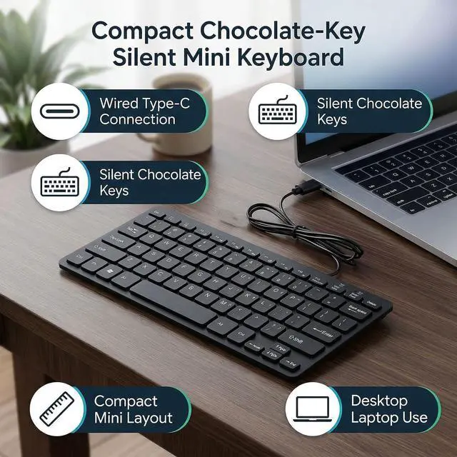 Alt view image 2 of 7 - Type C Wired Keyboard USB C Keyboard 78 Keys Compact Silent Wired with Ergonomic Design for PC Laptop Tablet Smartphone (Black)