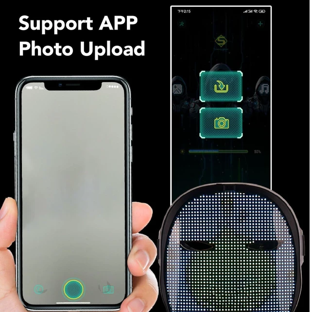 Alt view image 3 of 7 - LED Luminous Face Cover, BT Mobile APP Programmable Gesture Sensing Lighted Cover with 46x58 LED, 30 Pictures, 40 Animations, for Shining Classes