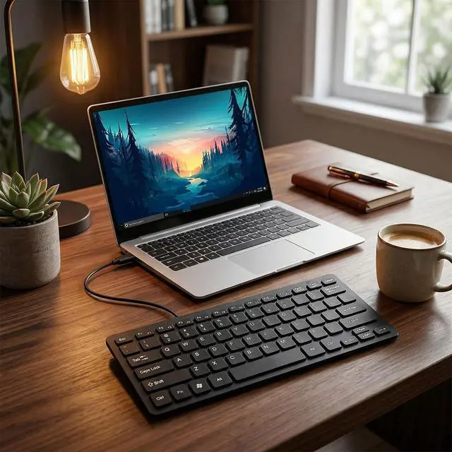 Alt view image 7 of 7 - Type C Wired Keyboard USB C Keyboard 78 Keys Compact Silent Wired with Ergonomic Design for PC Laptop Tablet Smartphone (Black)