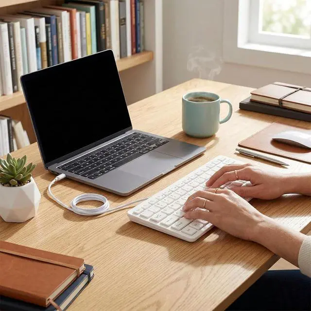 Alt view image 4 of 7 - Type C Wired Keyboard USB C Keyboard 78 Keys Compact Silent Wired with Ergonomic Design for PC Laptop Tablet Smartphone (White)