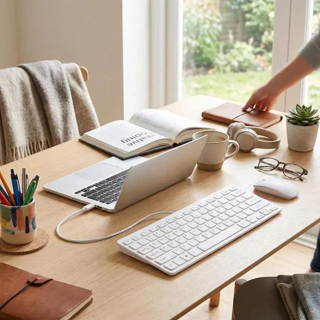Alt view image 5 of 7 - Type C Wired Keyboard USB C Keyboard 78 Keys Compact Silent Wired with Ergonomic Design for PC Laptop Tablet Smartphone (White)