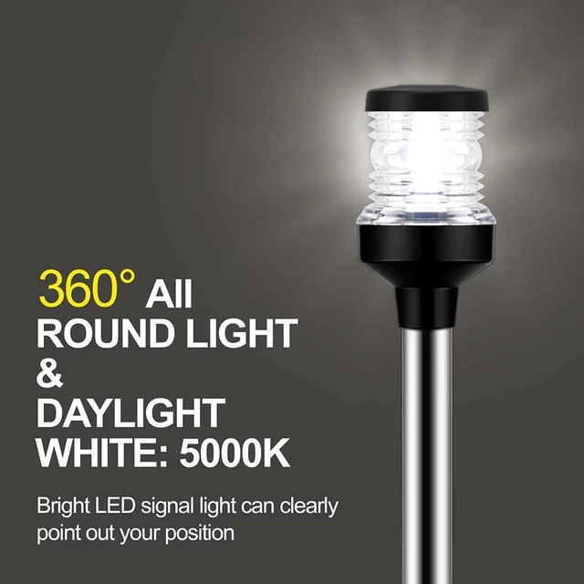 Alt view image 2 of 7 - Boat Stern Light, 12 Inches LED Anchor Light, 2NM Visibility Marine All Round Lights, IP65 360 Degree All Round 4000-4500K Anchor Pole Light for Pontoon and Fishing Boat