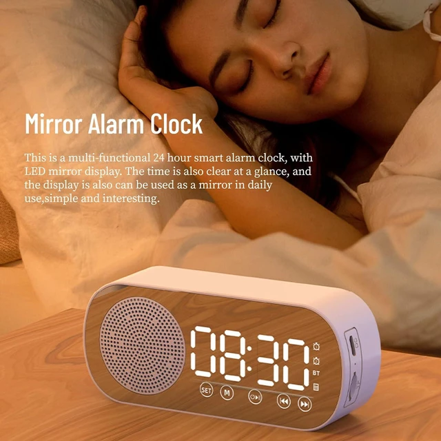 Alt view image 2 of 7 - Bluetooth Speaker Alarm Clock With LED Mirror Display, Radio, Weather Forecasts - Dual Loud Alarm for Heavy Sleepers