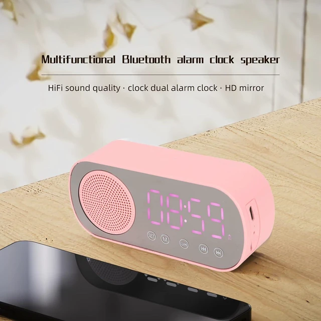 Alt view image 4 of 7 - Bluetooth Speaker Alarm Clock With LED Mirror Display, Radio, Weather Forecasts - Dual Loud Alarm for Heavy Sleepers