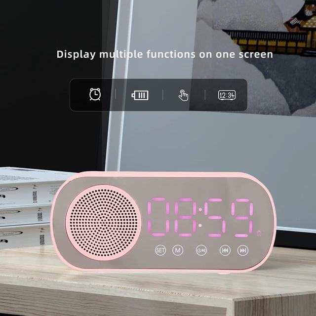 Alt view image 5 of 7 - Bluetooth Speaker Alarm Clock With LED Mirror Display, Radio, Weather Forecasts - Dual Loud Alarm for Heavy Sleepers