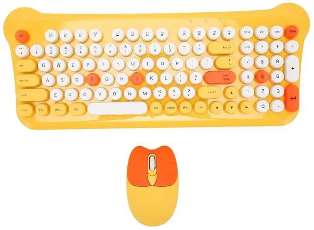 Alt view image 2 of 7 - Keyboard and Combo, Colorful Retro Typewriter Keyboard with Round Keycaps, and Keyboard for Computer Laptop (Yellow)
