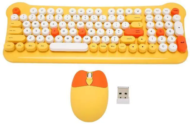 Main image of Keyboard and Combo, Colorful Retro Typewriter Keyboard with Round Keycaps, and Keyboard for Computer Laptop (Yellow)