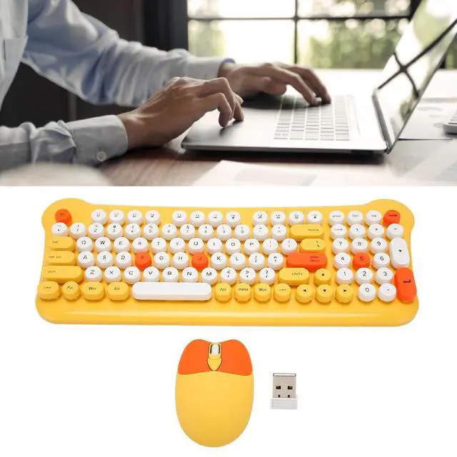 Alt view image 4 of 7 - Keyboard and Combo, Colorful Retro Typewriter Keyboard with Round Keycaps, and Keyboard for Computer Laptop (Yellow)