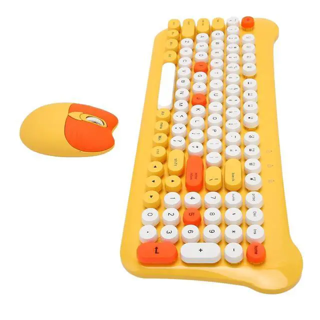Alt view image 5 of 7 - Keyboard and Combo, Colorful Retro Typewriter Keyboard with Round Keycaps, and Keyboard for Computer Laptop (Yellow)