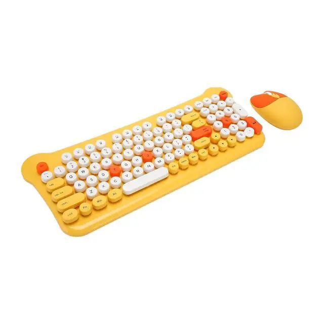 Alt view image 3 of 7 - Keyboard and Combo, Colorful Retro Typewriter Keyboard with Round Keycaps, and Keyboard for Computer Laptop (Yellow)