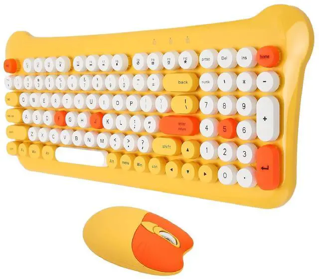 Alt view image 7 of 7 - Keyboard and Combo, Colorful Retro Typewriter Keyboard with Round Keycaps, and Keyboard for Computer Laptop (Yellow)