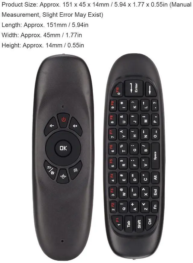 Alt view image 3 of 7 - Air Mouse, 2.4GHz Keyboard with USB Receiver and Cable, Universal TV Remote Air Mouse Remote for PC TV, Plug and Play