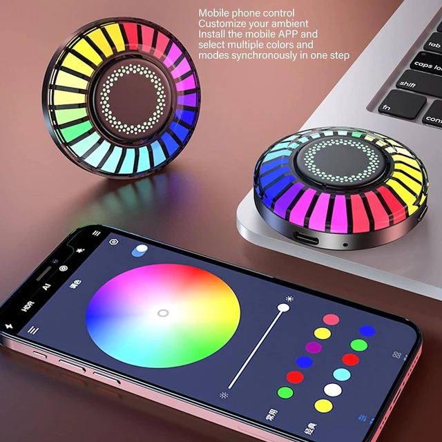 Alt view image 3 of 7 - 2PCS RGB Sound Control Lights, Magnetic LED Car Interior Light with APP Control, Voice Activated Pickup Music Rhythm Light Rechargeable, for KTV Party Room Decoration