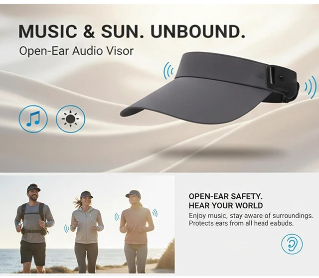 Alt view image 2 of 7 - Sunhat with Bluetooth Speaker, Innovative Magnetic Detachable Open Type Wireless Bluetooth 5.4 Wearable Speaker for Sport Outdoor Running Fitness Hiking Camping (Grey)