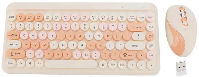 Alt view image 2 of 7 - Cordless Keyboard and Mouse Combo, 2.4G Cordless Retro Round Keycap Keyboard and 3 Level Adjustable Silent Mouse for Computer, Desktop, Laptop and Computer (Orange)