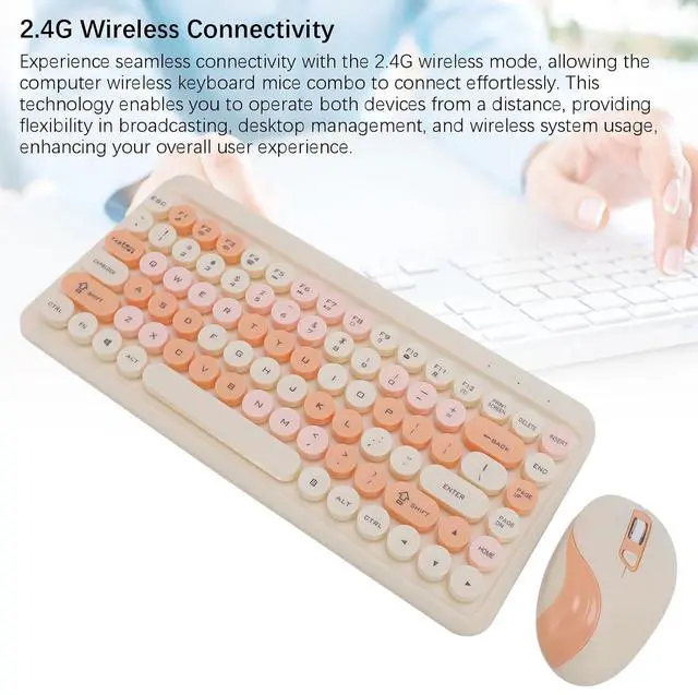 Alt view image 3 of 7 - Cordless Keyboard and Mouse Combo, 2.4G Cordless Retro Round Keycap Keyboard and 3 Level Adjustable Silent Mouse for Computer, Desktop, Laptop and Computer (Orange)