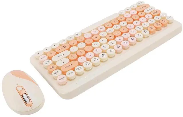 Alt view image 4 of 7 - Cordless Keyboard and Mouse Combo, 2.4G Cordless Retro Round Keycap Keyboard and 3 Level Adjustable Silent Mouse for Computer, Desktop, Laptop and Computer (Orange)