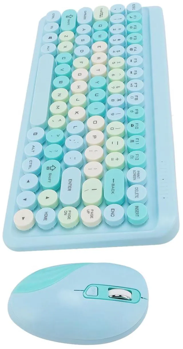Main image of Cordless Keyboard and Mouse Combo, 2.4G Cordless Retro Round Keycap Keyboard and 3 Level Adjustable Silent Mouse for Computer, Desktop, Laptop and Computer (Misty Blue)