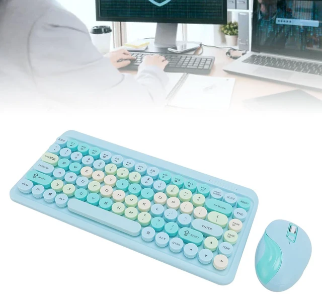 Alt view image 2 of 7 - Cordless Keyboard and Mouse Combo, 2.4G Cordless Retro Round Keycap Keyboard and 3 Level Adjustable Silent Mouse for Computer, Desktop, Laptop and Computer (Misty Blue)