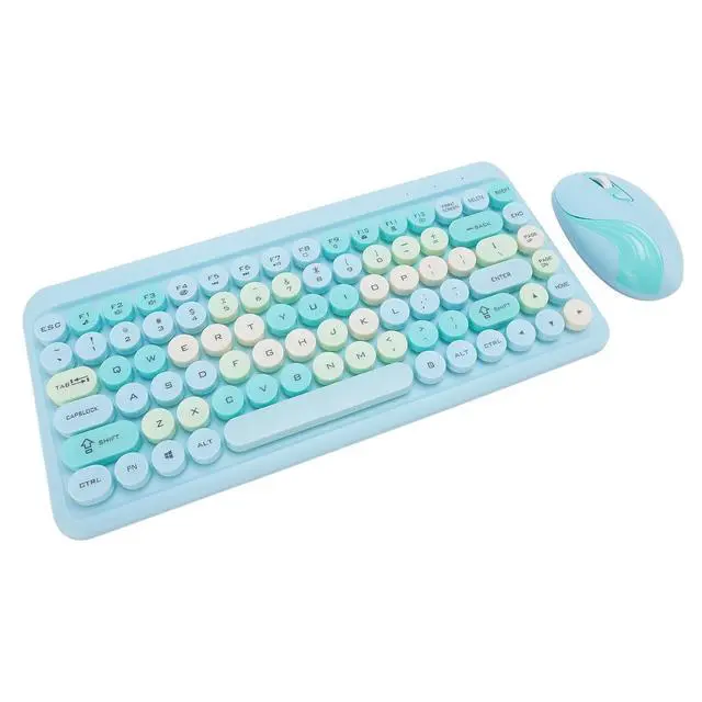 Alt view image 6 of 7 - Cordless Keyboard and Mouse Combo, 2.4G Cordless Retro Round Keycap Keyboard and 3 Level Adjustable Silent Mouse for Computer, Desktop, Laptop and Computer (Misty Blue)