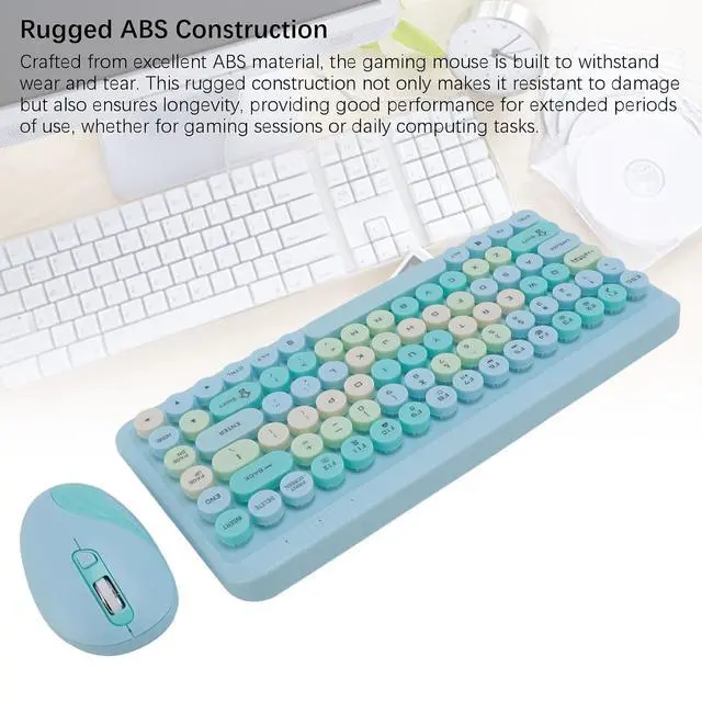 Alt view image 7 of 7 - Cordless Keyboard and Mouse Combo, 2.4G Cordless Retro Round Keycap Keyboard and 3 Level Adjustable Silent Mouse for Computer, Desktop, Laptop and Computer (Misty Blue)
