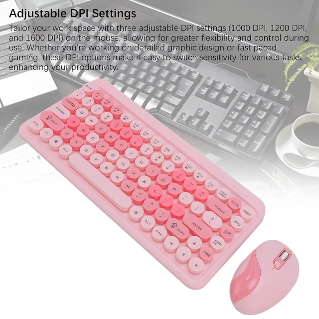 Alt view image 2 of 7 - Cordless Keyboard and Mouse Combo, 2.4G Cordless Retro Round Keycap Keyboard and 3 Level Adjustable Silent Mouse for Computer, Desktop, Laptop and Computer (Smoky Purpl)