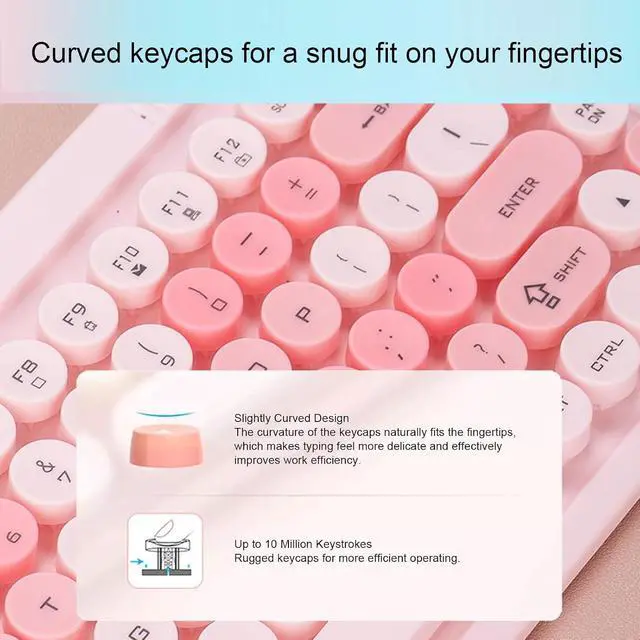 Alt view image 3 of 7 - Cordless Keyboard and Mouse Combo, 2.4G Cordless Retro Round Keycap Keyboard and 3 Level Adjustable Silent Mouse for Computer, Desktop, Laptop and Computer (Smoky Purpl)