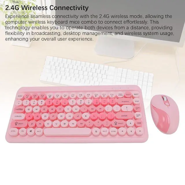 Alt view image 7 of 7 - Cordless Keyboard and Mouse Combo, 2.4G Cordless Retro Round Keycap Keyboard and 3 Level Adjustable Silent Mouse for Computer, Desktop, Laptop and Computer (Smoky Purpl)