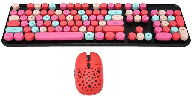 Main image of Wireless Keyboard Mouse Combo, Full Size Retro Typewriter Keyboard with Colorful Round Keycap, Portable Ergonomic Keyboard and Mouse for Computer PC Laptop Notebook (Mixed Color Red)