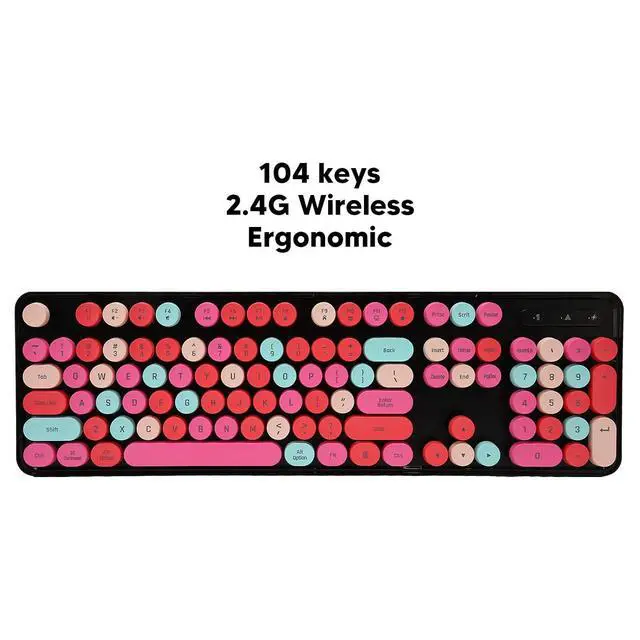 Alt view image 5 of 7 - Wireless Keyboard Mouse Combo, Full Size Retro Typewriter Keyboard with Colorful Round Keycap, Portable Ergonomic Keyboard and Mouse for Computer PC Laptop Notebook (Mixed Color Red)