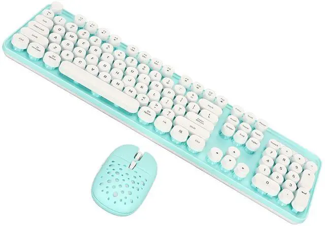 Alt view image 2 of 7 - Wireless Keyboard and Mouse Combo, 104 Keys Retro Round Keycaps Typewriter Keyboard with Wireless Mouse, Computer Keyboard and Mouse Set for PC Laptop (Blue Board)