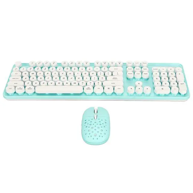 Alt view image 4 of 7 - Wireless Keyboard and Mouse Combo, 104 Keys Retro Round Keycaps Typewriter Keyboard with Wireless Mouse, Computer Keyboard and Mouse Set for PC Laptop (Blue Board)