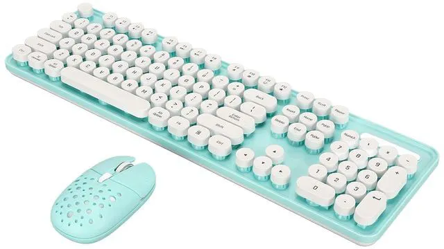 Alt view image 5 of 7 - Wireless Keyboard and Mouse Combo, 104 Keys Retro Round Keycaps Typewriter Keyboard with Wireless Mouse, Computer Keyboard and Mouse Set for PC Laptop (Blue Board)
