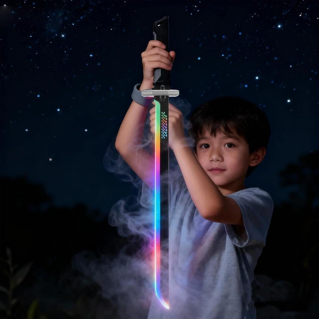 Alt view image 4 of 7 - LED Sword, Multicolor Gradient Lighting with Sound Effects for Role Playing, Metallic Finish Futuristic Design with Sheath, Lightweight ABS Construction