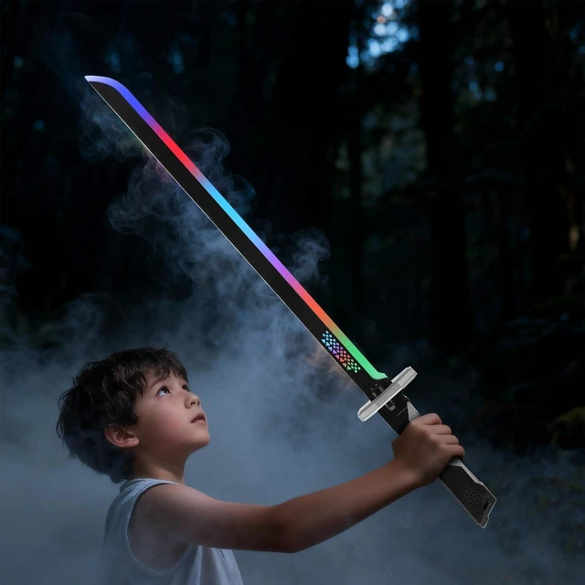 Alt view image 5 of 7 - LED Sword, Multicolor Gradient Lighting with Sound Effects for Role Playing, Metallic Finish Futuristic Design with Sheath, Lightweight ABS Construction