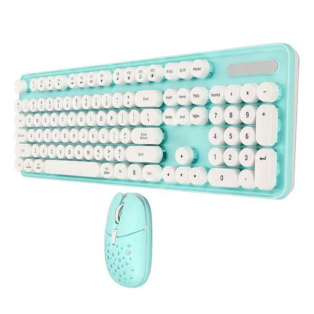 Alt view image 7 of 7 - Wireless Keyboard and Mouse Combo, 104 Keys Retro Round Keycaps Typewriter Keyboard with Wireless Mouse, Computer Keyboard and Mouse Set for PC Laptop (Blue Board)