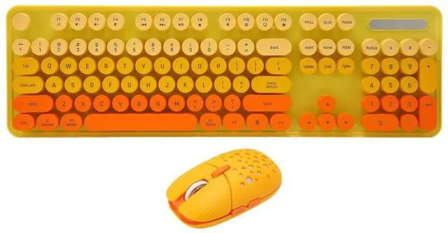 Main image of Wireless Keyboard Mouse Combo, Full Size Retro Typewriter Keyboard with Colorful Round Keycap, Portable Ergonomic Keyboard and Mouse for Computer PC Laptop Notebook (Mixed Color Yellow)