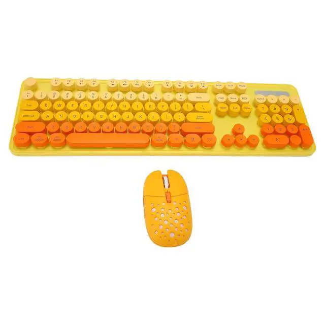 Alt view image 2 of 7 - Wireless Keyboard Mouse Combo, Full Size Retro Typewriter Keyboard with Colorful Round Keycap, Portable Ergonomic Keyboard and Mouse for Computer PC Laptop Notebook (Mixed Color Yellow)