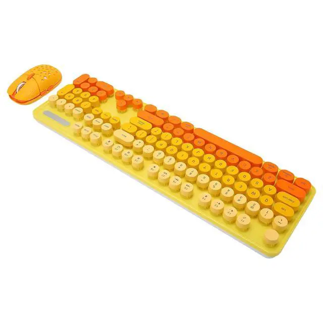 Alt view image 3 of 7 - Wireless Keyboard Mouse Combo, Full Size Retro Typewriter Keyboard with Colorful Round Keycap, Portable Ergonomic Keyboard and Mouse for Computer PC Laptop Notebook (Mixed Color Yellow)
