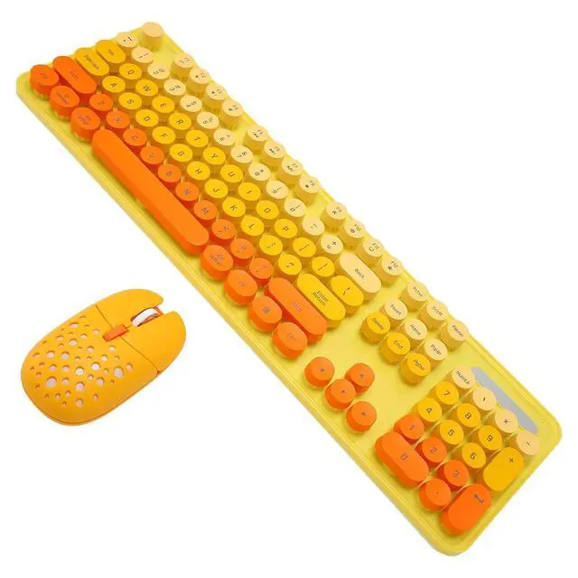 Alt view image 4 of 7 - Wireless Keyboard Mouse Combo, Full Size Retro Typewriter Keyboard with Colorful Round Keycap, Portable Ergonomic Keyboard and Mouse for Computer PC Laptop Notebook (Mixed Color Yellow)