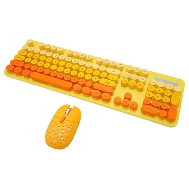 Alt view image 6 of 7 - Wireless Keyboard Mouse Combo, Full Size Retro Typewriter Keyboard with Colorful Round Keycap, Portable Ergonomic Keyboard and Mouse for Computer PC Laptop Notebook (Mixed Color Yellow)