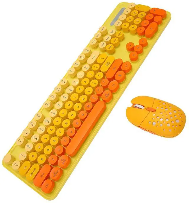 Alt view image 7 of 7 - Wireless Keyboard Mouse Combo, Full Size Retro Typewriter Keyboard with Colorful Round Keycap, Portable Ergonomic Keyboard and Mouse for Computer PC Laptop Notebook (Mixed Color Yellow)