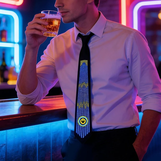 Alt view image 2 of 7 - LED Tie, Voice Controlled Luminous Necktie with Flexible LED Light Strips, for Concert Bar Dancing Birthday Party Cosplay