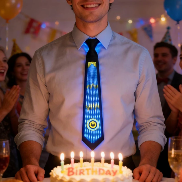 Alt view image 4 of 7 - LED Tie, Voice Controlled Luminous Necktie with Flexible LED Light Strips, for Concert Bar Dancing Birthday Party Cosplay