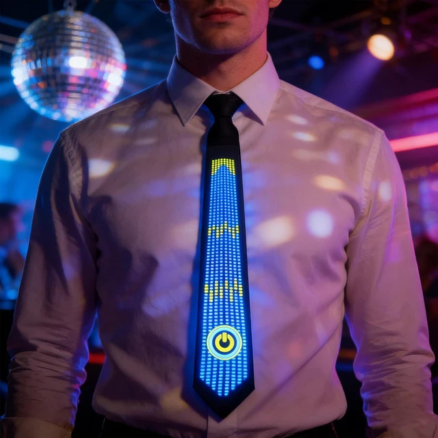 Alt view image 5 of 7 - LED Tie, Voice Controlled Luminous Necktie with Flexible LED Light Strips, for Concert Bar Dancing Birthday Party Cosplay