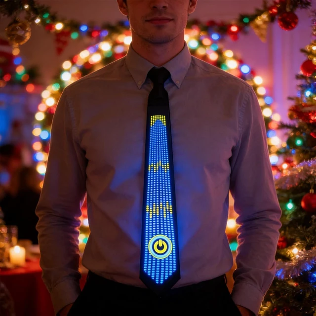 Alt view image 6 of 7 - LED Tie, Voice Controlled Luminous Necktie with Flexible LED Light Strips, for Concert Bar Dancing Birthday Party Cosplay
